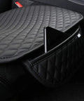 PU Leather Car Seat Bottom Protector Covers Set, 2 Front Seat Pad Mats Plus 1 Rear Bench Cover, Universal Fit, Black, Quilted Design