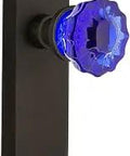 Crystal Cobalt Glass Door Knob Set With Oil Rubbed Bronze New York Plate Passage Style Retro Vibes 2.75 Backset Complete Set For One Door Two Sides Solid Brass Plates Hallway Closet Door Hardware Restoration Ready