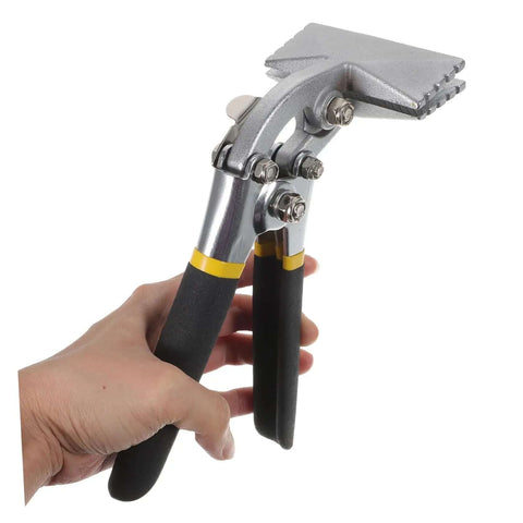Hand holding Metal Seamer And Edge Seamer Pliers For Standing Seam Roofing, Heavy Duty Metal Bending Tool With Non Slip Handle