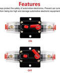 Inline 150A Fuse Holder Circuit Breaker For Car Audio And Amp Setups With Overload Protection And Auto Or Manual Reset 12V To 42V DC shown in on and off positions