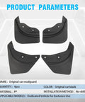 Custom Fit Splash Shields For Tesla Model Y 2020 To 2024 Set Of Four Heavy Duty Rubber Mud Flaps displayed front view, black PP material.