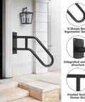 Rock Solid U Shaped Hand Rails For Outdoor Steps With Heavy Duty Wall Mount Grab Bar, black coated steel, ergonomic design.