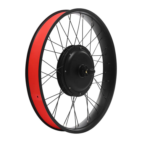 Powerful 1000W Front Wheel Electric Bike Conversion Kit with durable 26-inch wheel, featuring a sleek black and red design.