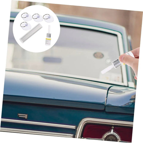 Applying Windshield Crack Repair Kit For Chips And Scratches, Quick Fix Car Glass Repair Tool on car windshield, portable DIY use