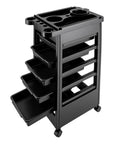 Professional 5 Tray Salon Rolling Cart With Smooth Gliding Wheels And Heaps Of Storage Space For Hair Stylists with five drawers.