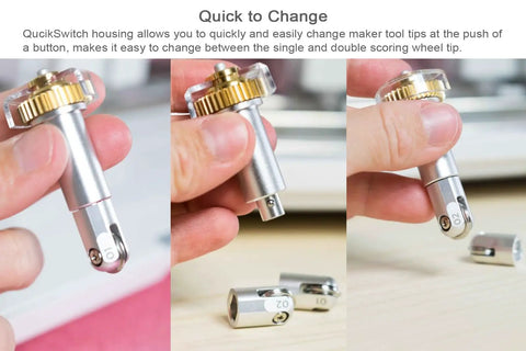 Heavy Duty Scoring Wheel Combo Pack Featuring Single And Double Quickswitch Tips A Straight Up Game Changer For Maker 4 3 Machines, showing tool tip change.