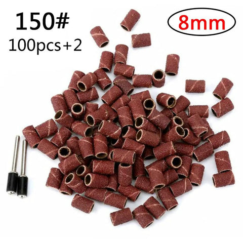Kickass One Hundred Piece Drum Sanding Kit With Hella Efficient One Eighth Inch Mandrels And Polishing Bands For Rotary Tool Metal Derusting and Smooth Grinding Finish That Will Crush Any Surface Prep Job, includes 150# grit sand drums.