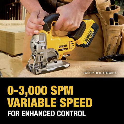 Cordless Jigsaw 20V Max Tool Only, All Metal Lever Action Blade Change, Keyless Bevel Shoe with 0, 15, 30, 45 Degree Detents