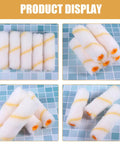 20-Piece Mini Paint Roller Covers Kit, displaying mini rollers with yellow stripes for drywall and concrete use.