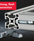 90 Degree Internal T-Matic Connector With Steel Screw Threaded Barrel And T-Nut For 15 And 40 Series Aluminum Extrusions shown installed