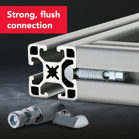 90 Degree Internal T-Matic Connector With Steel Screw Threaded Barrel And T-Nut For 15 And 40 Series Aluminum Extrusions shown installed