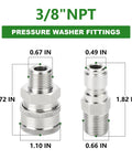 TAISHER 12-piece 304 stainless steel pressure washer adapter kit with 3/8 in NPT quick-connect fittings; two fittings shown.