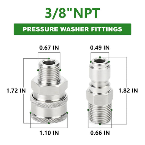 TAISHER 12-piece 304 stainless steel pressure washer adapter kit with 3/8 in NPT quick-connect fittings; two fittings shown.