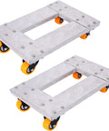Heavy Duty Furniture Dolly With 18x12 Inch Platform, Compact Yet Beastly Platform Cart Capable Of 800 Lb Load, Built To Move Heavy Furniture, Appliances, And Gear In Home, Shop, Or Garage. Aluminum 18x12 platform dolly with orange casters, shown in two angles.