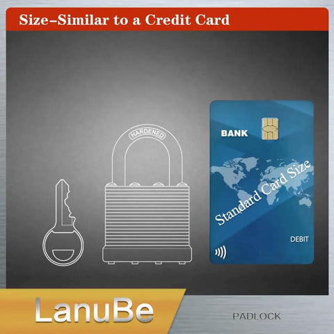 Heavy Duty Laminated Steel Padlock Pack Of Forty Eight Keyed Alike One And Nine Sixteenths Inch Wide Normal Shackle With Blue Plastic Hoop For Bulk Security And Storage next to credit card size comparison