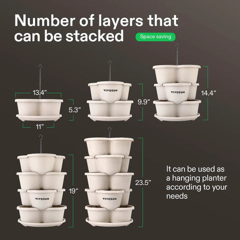 Five Tier Vertical Stackable Garden Planter For Strawberries Flowers Herbs And Veggies In Ivory Finish stacking options