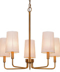 Gold chandelier with white fabric shades