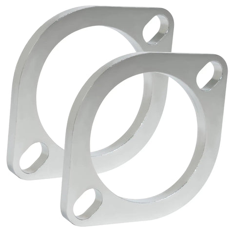Badass Three Inch Two Bolt Exhaust Flange Connection Kit With Sealed Chrome Gaskets And Heavy Duty Hex Nuts showing two chrome flanges for muscle car downpipes.