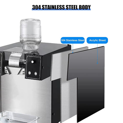 Commercial Electric Shaved Ice Machine For Snow Cones And Milk Tea Shops Adjustable Thickness Ice Shaver with 304 stainless steel body