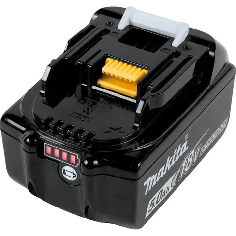 18V LXT Lithium-Ion 5.0Ah Battery With Built-In LED Charge Indicator, black battery with yellow connectors, front view