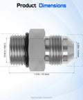 3/8 Inch JIC 37 Degree Male To 3/8 Inch SAE ORB Male Hydraulic Hose Connector Adapter Straight Fitting, carbon steel, dimensions shown