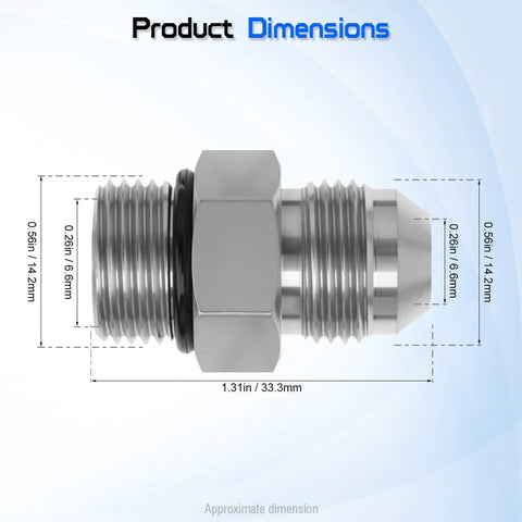 3/8 Inch JIC 37 Degree Male To 3/8 Inch SAE ORB Male Hydraulic Hose Connector Adapter Straight Fitting, carbon steel, dimensions shown