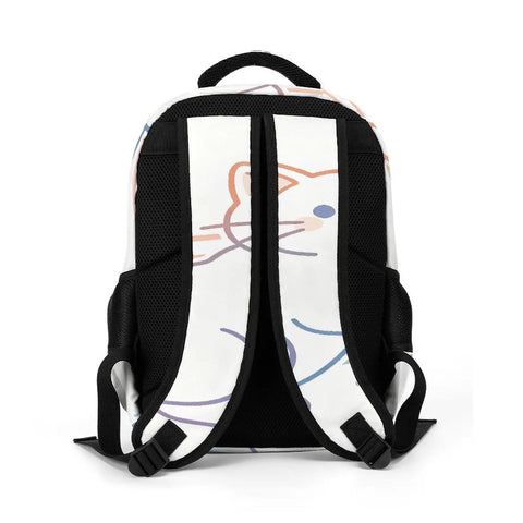 Back view of Gradient Line Cute Kitten Printed Unisex Backpack with large capacity showing breathable polyester straps