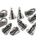 Eight Spring Snap Attach Rope Hooks in 316 Stainless Steel for Fender Points and Mooring, arranged in a group.