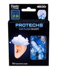 Reusable Ear Plugs For Sleeping With NRR 28 And Easy Comfort Fit Foam Protect Hearing From Loud Environments Reduce Pressure Includes Durable Case 10 Pairs Blue Made In The USA product packaging showing ear plugs and case.