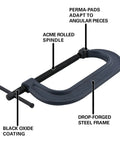 8 Inch C Clamp With 5200 Lbs Clamping Force, Drop Forged Steel, Black Oxide Perma Pad Swivels, Adapts To Angled Workpieces, Beefy Grip For Quick Grips, Woodworking, Metalworking, Crafts, And Repairs, Model 808 shown with black oxide coating