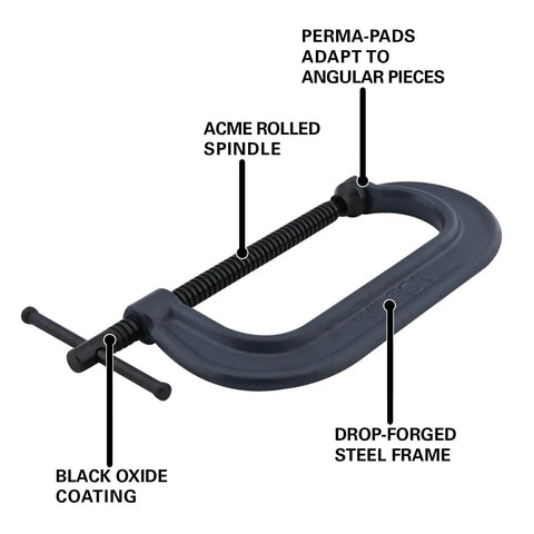 8 Inch C Clamp With 5200 Lbs Clamping Force, Drop Forged Steel, Black Oxide Perma Pad Swivels, Adapts To Angled Workpieces, Beefy Grip For Quick Grips, Woodworking, Metalworking, Crafts, And Repairs, Model 808 shown with black oxide coating
