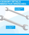 Motocross Tool Kit 15 Pcs All In One Ride Ready Set wrenches, 10x12mm and 14x17mm combination, chrome-vanadium steel