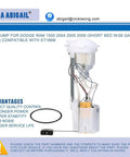Dodge Ram 1500 Fuel Pump Replacement For 2004 2005 2006 With 3.7L 4.7L 5.7L Short Bed 26 Gallon Tank No Fuss Easy Install OE Quality Fuel Pump Assembly Interchangeable With E7186M showing full assembly.