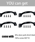 Image of Six Inch Black Metal Barn Door Pulls Set Of Four Vintage Rustic Cabinet Handles with screws included.
