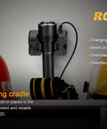 Premium Bundle 1000 Lumen Beast Mode Bright Rechargeable Tactical LED Flashlight With USB Charging Cradle displayed with helmets