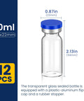 10mL Sterile Glass Vials With Self Healing Injection Ports And Sealing Caps Pack Of 12 Individually Packaged For Safe Medical Injections