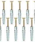 Heavy Duty Wall Anchor Expansion Bolts With Self Tapping Screws And Drilling Plugs, carbon steel construction, front view.