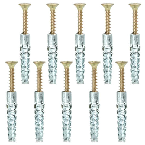 Heavy Duty Wall Anchor Expansion Bolts With Self Tapping Screws And Drilling Plugs, carbon steel construction, front view.
