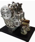 Dope DIY Stirling Engine Kit With Two Cylinder Dual Piston For Adults That Lets You Build A Hot Air External Stirling Engine Model And Geek Out On Thermodynamics With Tech Enthusiasts And Science Nerds, metal kit on black base