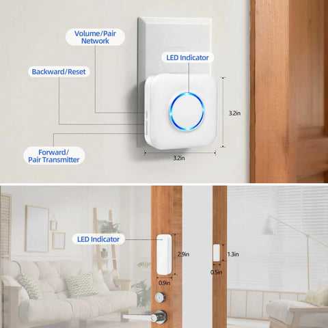 WiFi Door Sensor Chime For Smart Home Open Alert And Window Sensor Real Time App Alerts From Tuya Smart Life Perfect For Child Safety And Dementia Care Loud Chime With Five Volume Levels For Home Or Biz, white 3.2in sensor and 0.5in magnet on door