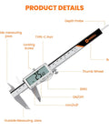 Rechargeable Digital Caliper With Large LCD Screen, Stainless Steel Measuring Tool For DIY And Household Projects, Auto Off, Inch And mm Fraction Modes, Type C Quick Charge, Long Battery Life For 3D Printing And More