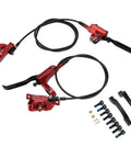 Rock Solid Four Piston Hydraulic Disc Brake Set For Mountain Bikers With Drop Dead Smooth Bilateral Oil Lines And Tough Resin Pads for hardtail use.