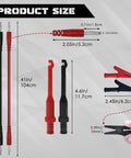 Six Piece Multimeter Test Leads Kit With 4Mm Banana Plug Leads Insulated Alligator Clips Back Probes And Piercing Probes For Auto Diagnostics Built Tough For Quick Electrical Testing with size dimensions.