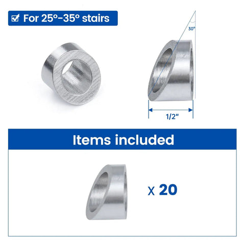 Twenty Pack Beveled Angle Washers For Cable Railing Three Eighths Inch Inner Diameter Stainless Steel T316 With 25 30 35 Degree Angles