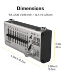 Compact 10 Band Graphic EQ Pedal For Guitar And Bass True Bypass Design showcasing precise dimensions and smooth tone tweaking.