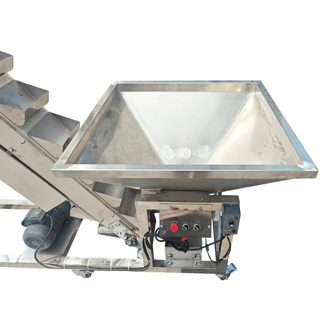 Heavy Duty Bucket Elevator Material Conveyor With 220V Single Phase Motor, stainless steel hopper for granular bulk goods.