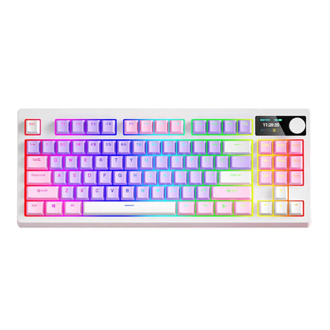 Kickass RGB Mechanical Keyboard With Hot Swappable Keys And Crisp White Switches For Gaming And Daily Grind Featuring vibrant rainbow backlighting and sleek white design.