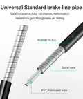 Cross-section view of Universal Standard brake line pipe, showing rubber hose, spiral wire, and PVC lubricated tube for durability.