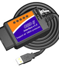 USB OBD2 Diagnostic Tool With ELM327 Chip Code Reader For Cars And Laptops, black cable and connector