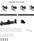 Heavy Duty Double Bypass Sliding Closet Door Track Kit Hardware With 72 Inch Aluminum Alloy Track Rail Set components